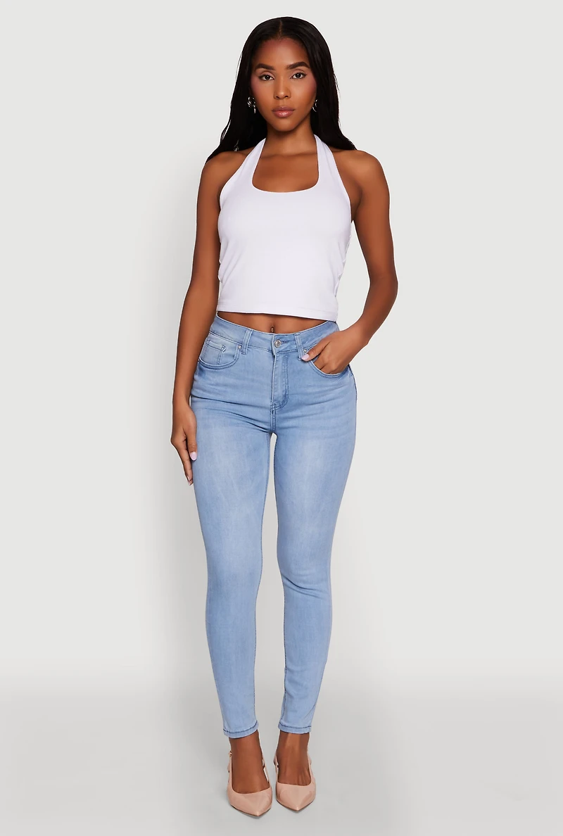 Womens WAX Stretch High Waisted Skinny Ankle Jeans, Blue,