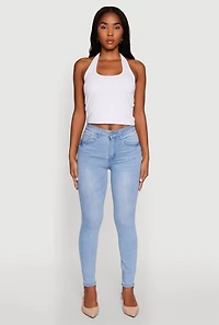 Womens WAX Stretch High Waisted Skinny Ankle Jeans, Blue,