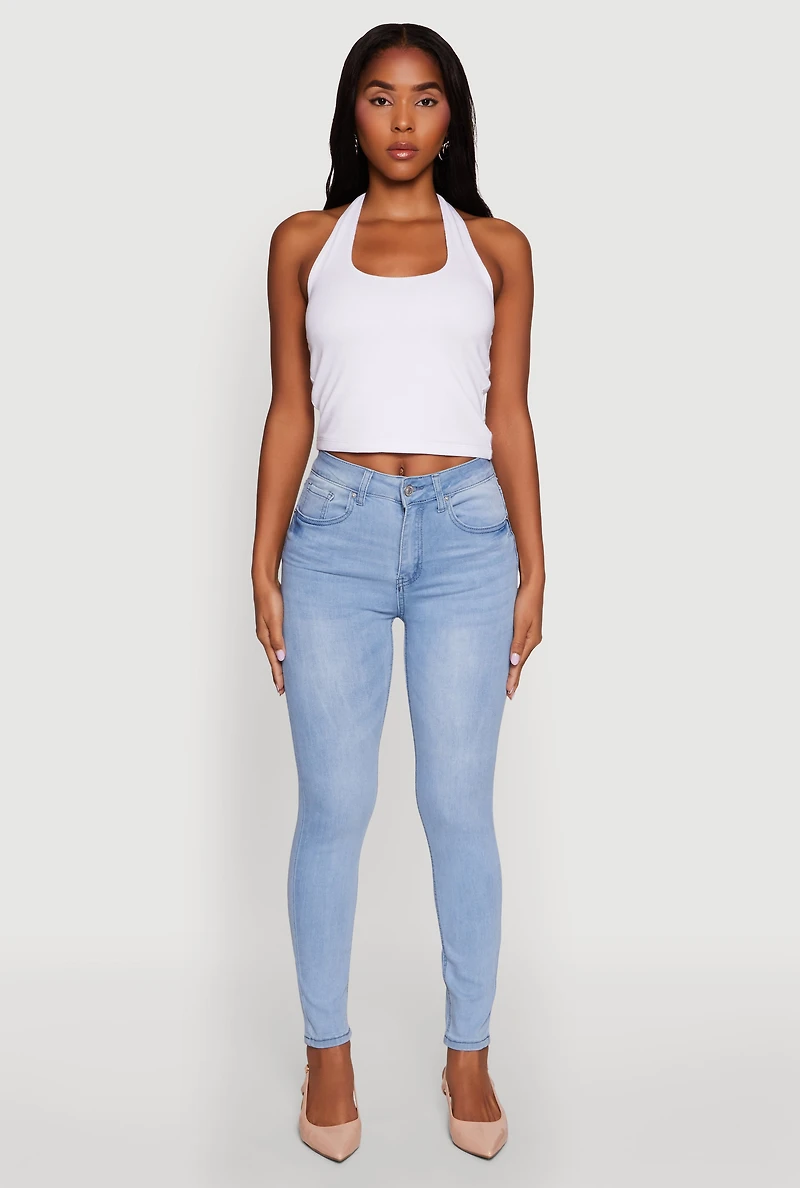 Womens WAX Stretch High Waisted Skinny Ankle Jeans, Blue, Size 9
