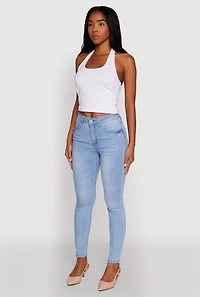 Womens WAX Stretch High Waisted Skinny Ankle Jeans, Blue,