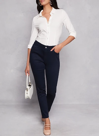 Womens WAX Twill Skinny Leg Pants, Blue,