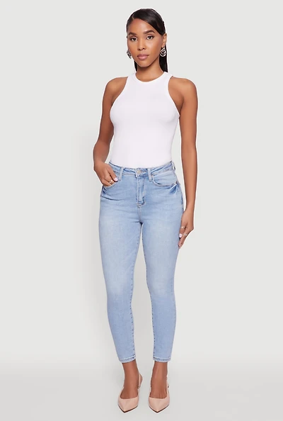 Womens WAX Whiskered Cropped Skinny Jeans, Blue,