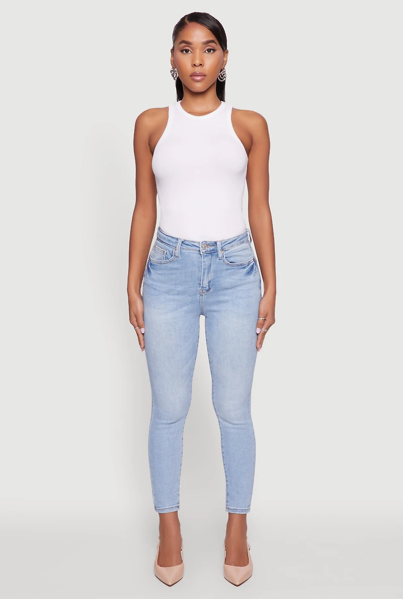 Womens WAX Whiskered Cropped Skinny Jeans, Blue,