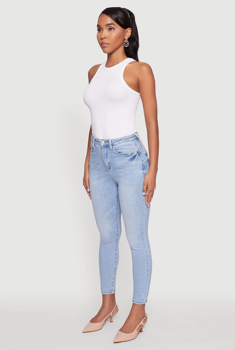 Womens WAX Whiskered Cropped Skinny Jeans, Blue,