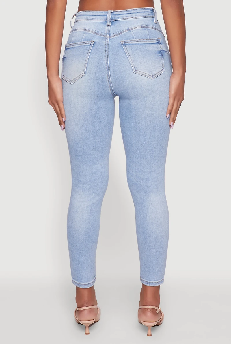Womens WAX Whiskered Cropped Skinny Jeans, Blue,