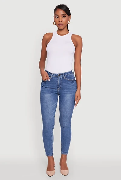 Womens WAX Whiskered Cropped Skinny Jeans, Blue,