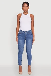 Womens WAX Whiskered Cropped Skinny Jeans, Blue,