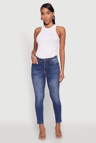 Womens WAX Whiskered Cropped Skinny Jeans, Blue,