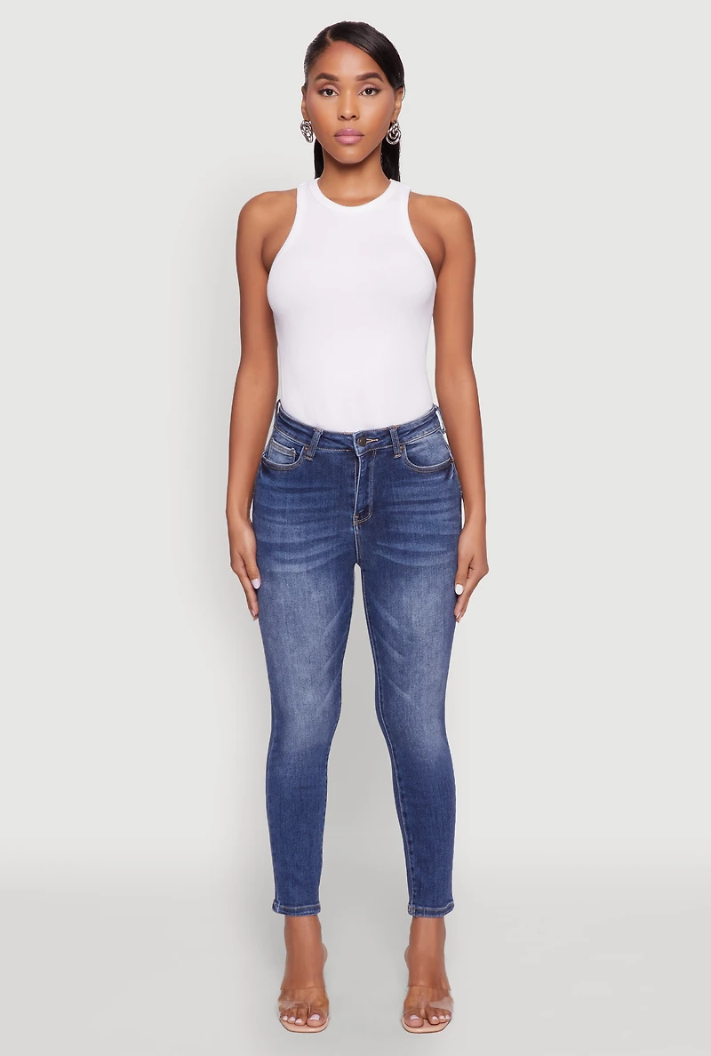 Womens WAX Whiskered Cropped Skinny Jeans, Blue,