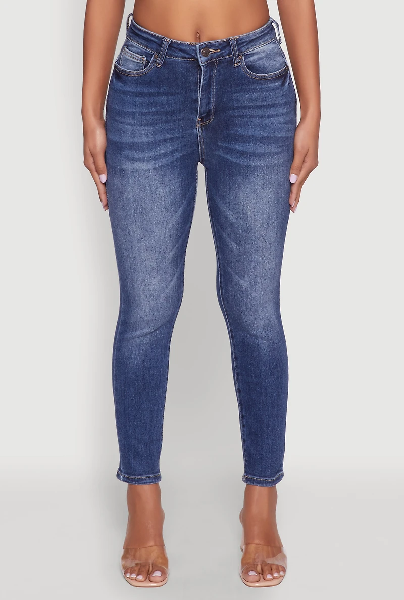 Womens WAX Whiskered Cropped Skinny Jeans, Blue,