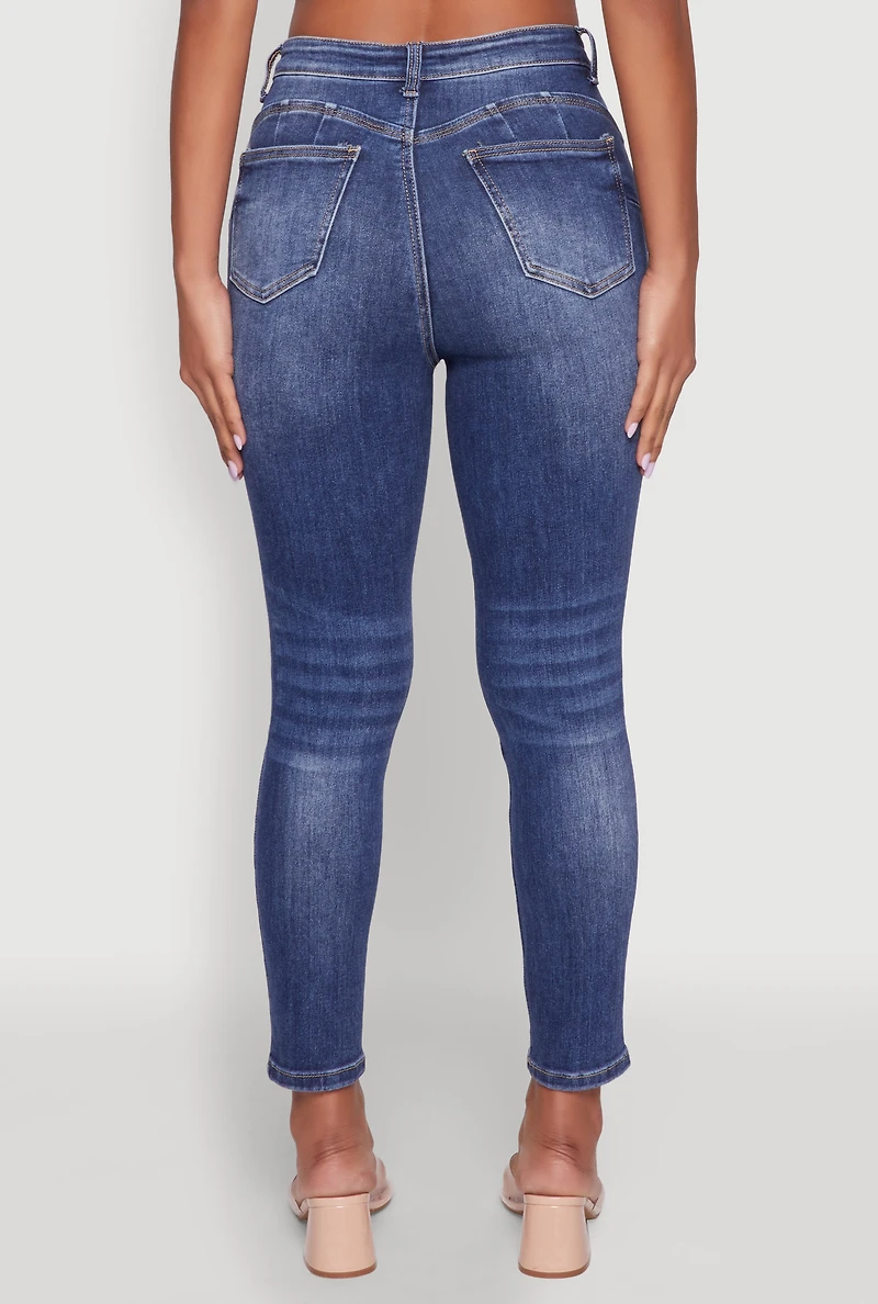 Womens WAX Whiskered Cropped Skinny Jeans, Blue,