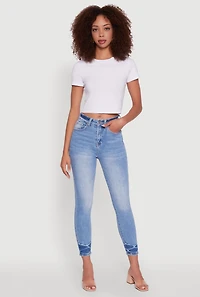 Womens WAX Crinkle Hem Whiskered Skinny Jeans, Blue,