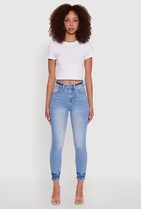 Womens WAX Crinkle Hem Whiskered Skinny Jeans, Blue,