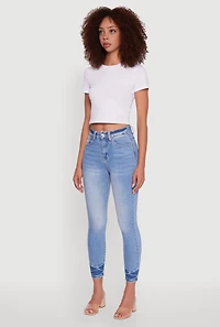 Womens WAX Crinkle Hem Whiskered Skinny Jeans, Blue,