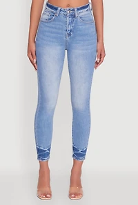 Womens WAX Crinkle Hem Whiskered Skinny Jeans, Blue,