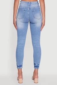 Womens WAX Crinkle Hem Whiskered Skinny Jeans, Blue,