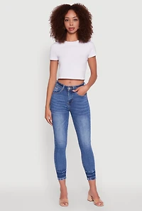 Womens WAX Crinkle Hem Whiskered Skinny Jeans, Blue,