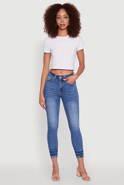 Womens WAX Crinkle Hem Whiskered Skinny Jeans, Blue,