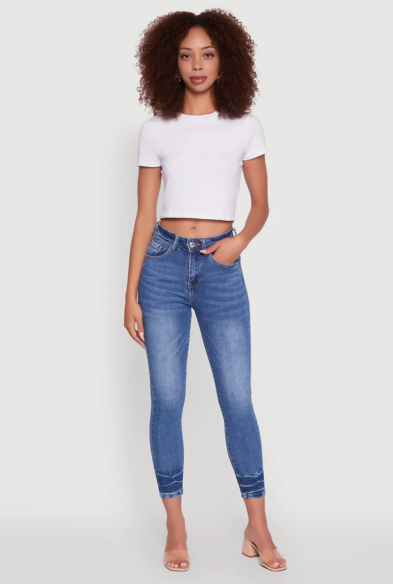 Womens WAX Crinkle Hem Whiskered Skinny Jeans, Blue, Size 9