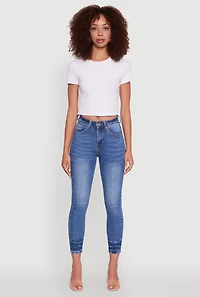 Womens WAX Crinkle Hem Whiskered Skinny Jeans, Blue,