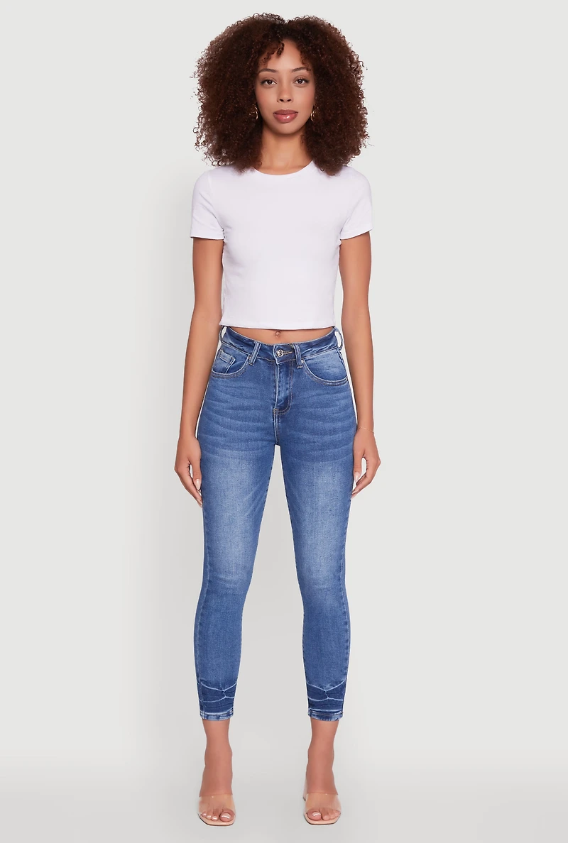 Womens WAX Crinkle Hem Whiskered Skinny Jeans, Blue, Size 1