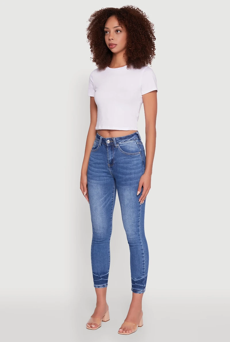 Womens WAX Crinkle Hem Whiskered Skinny Jeans, Blue,