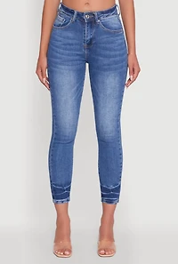 Womens WAX Crinkle Hem Whiskered Skinny Jeans, Blue,