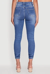 Womens WAX Crinkle Hem Whiskered Skinny Jeans, Blue,