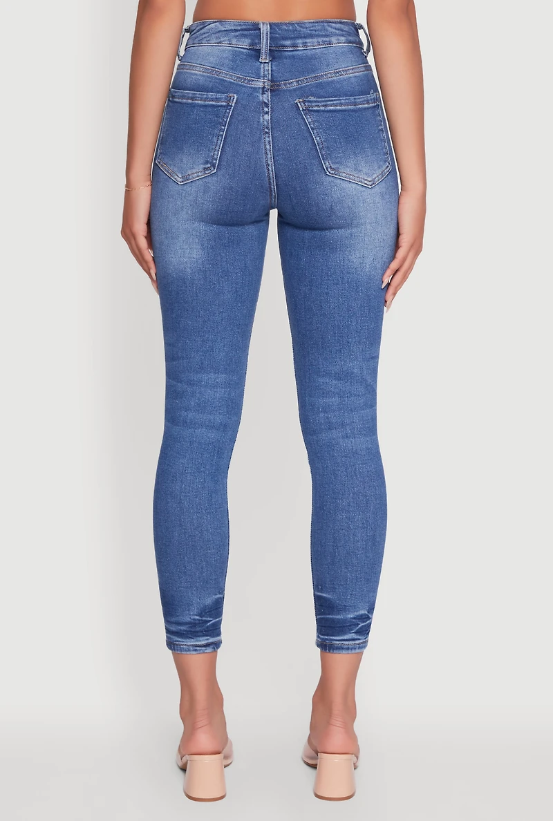 Womens WAX Crinkle Hem Whiskered Skinny Jeans, Blue, Size 1