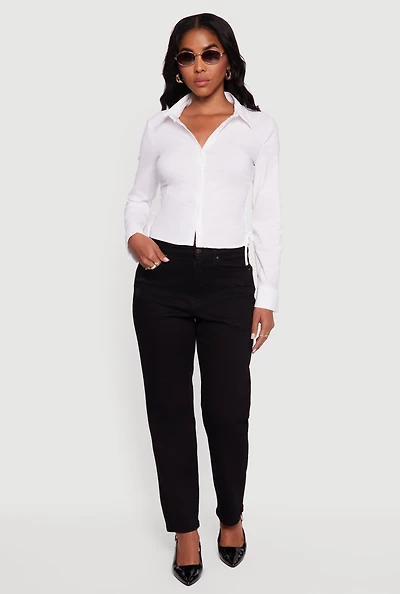 Womens WAX Distressed Frayed Straight Leg Jeans, Black,