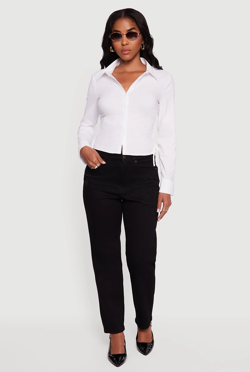 Womens WAX Distressed Frayed Straight Leg Jeans, Black, Size 3