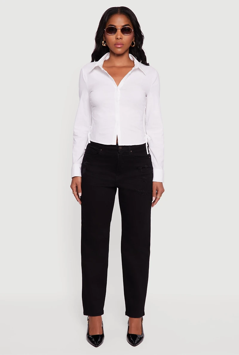 Womens WAX Distressed Frayed Straight Leg Jeans, Black, Size 3