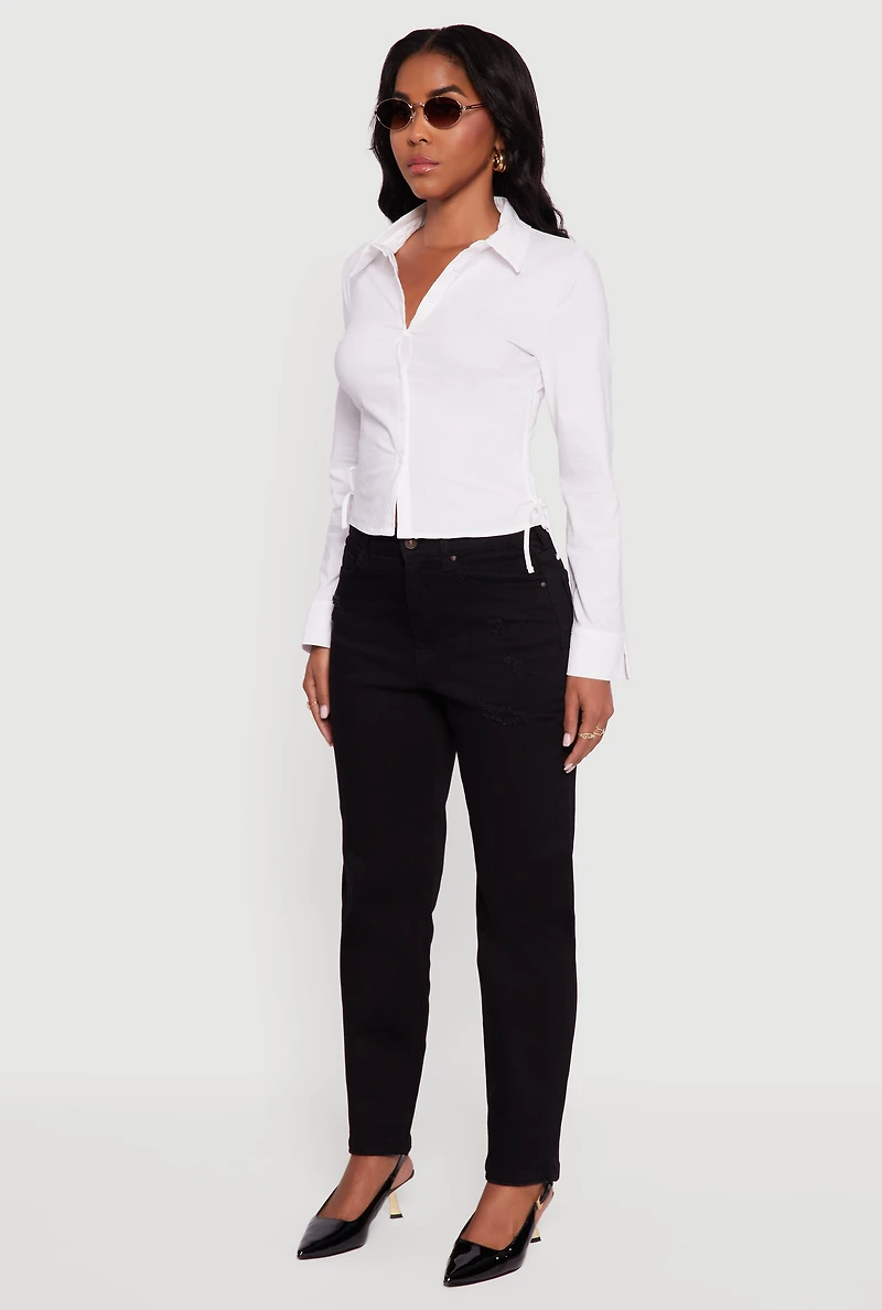 Womens Frayed Distressed Straight-Leg Jeans, Black, Size 5