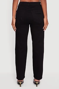 Womens WAX Distressed Frayed Straight Leg Jeans, Black,