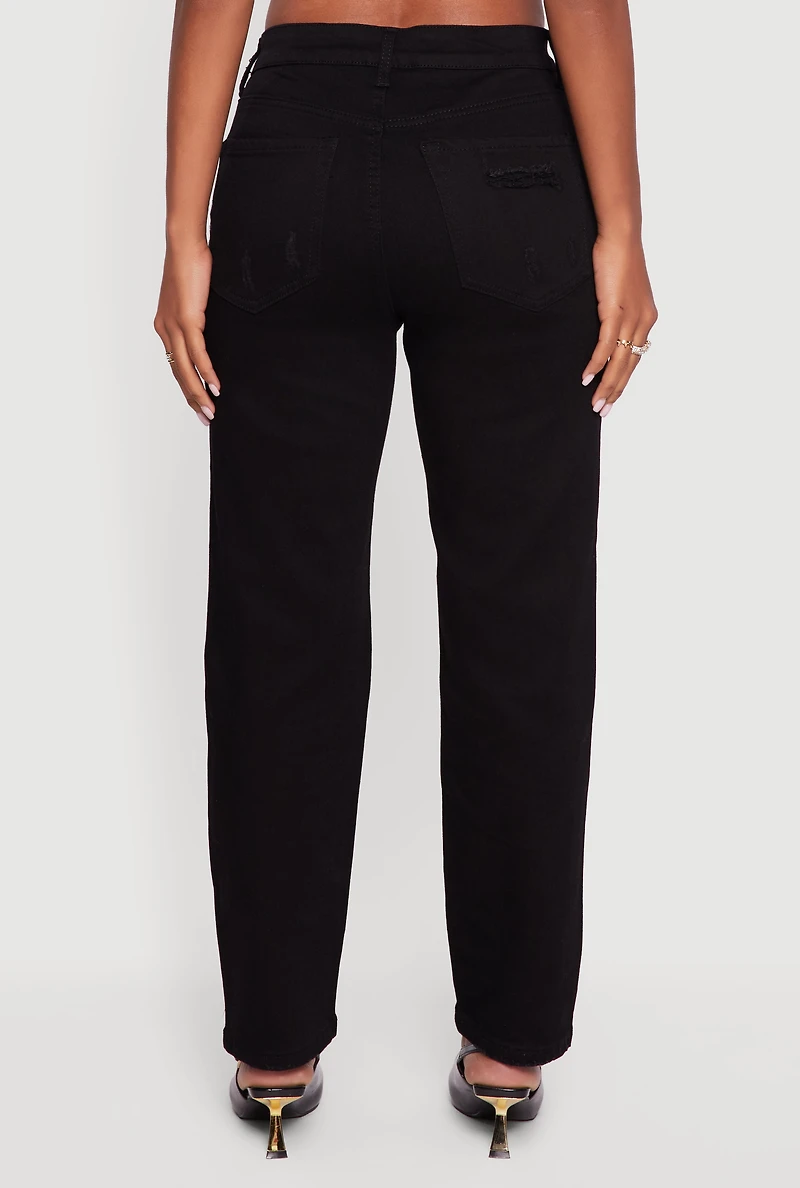 WAX Distressed Frayed Straight Leg Jeans