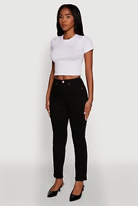 Womens WAX Stretch Rolled Cuff Mid Rise Mom Jeans, Black, Size 11