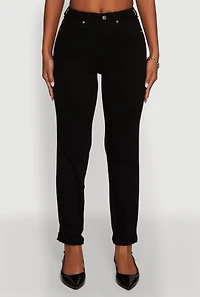 Womens WAX Stretch Rolled Cuff Mid Rise Mom Jeans, Black, Size 11