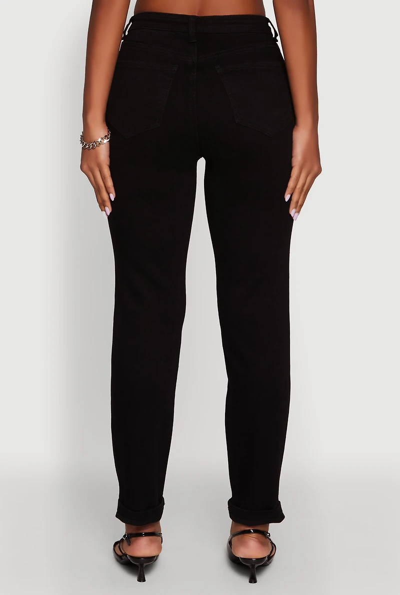 Womens WAX Stretch Rolled Cuff Mid Rise Mom Jeans, Black, Size 11