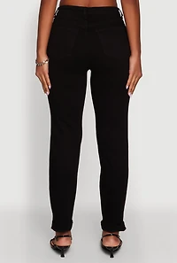 Womens WAX Stretch Rolled Cuff Mid Rise Mom Jeans, Black, Size 11