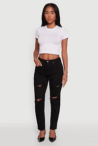 Womens WAX Distressed Stretch Slim Leg Jeans, Black,
