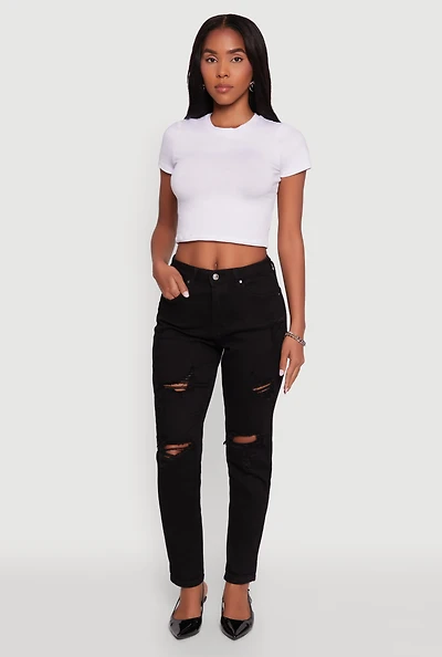 Womens WAX Distressed Stretch Slim Leg Jeans, Black, Size 0