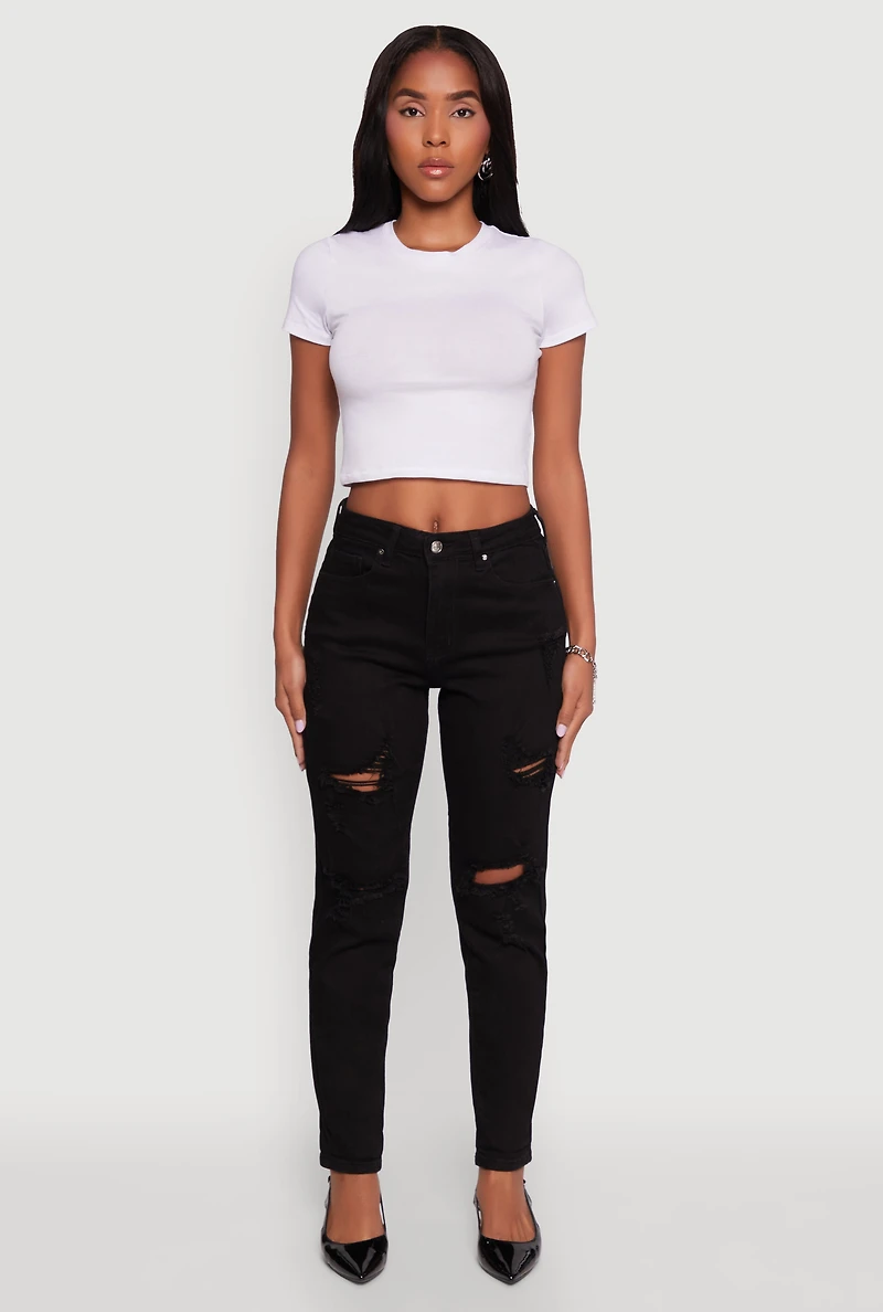 Womens WAX Distressed Stretch Slim Leg Jeans, Black, Size 9