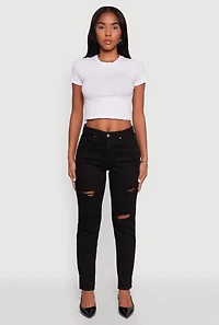 Womens WAX Distressed Stretch Slim Leg Jeans, Black, Size 7