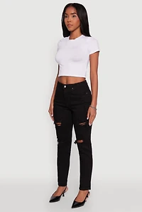 Womens WAX Distressed Stretch Slim Leg Jeans, Black, Size 5