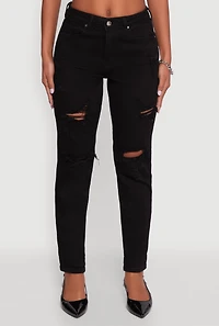 Womens WAX Distressed Stretch Slim Leg Jeans, Black, Size 7