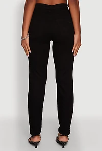 Womens WAX Stretch Mid Rise Distressed Skinny Jeans, Black,