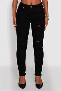 Womens Trendy Mid Rise Distressed Boyfriend Jeans, Black,