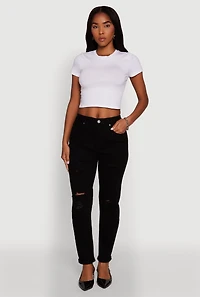 Womens WAX Mid Rise Boyfriend Cut Distressed Jeans,