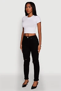 Womens WAX Mid Rise Boyfriend Cut Distressed Jeans,