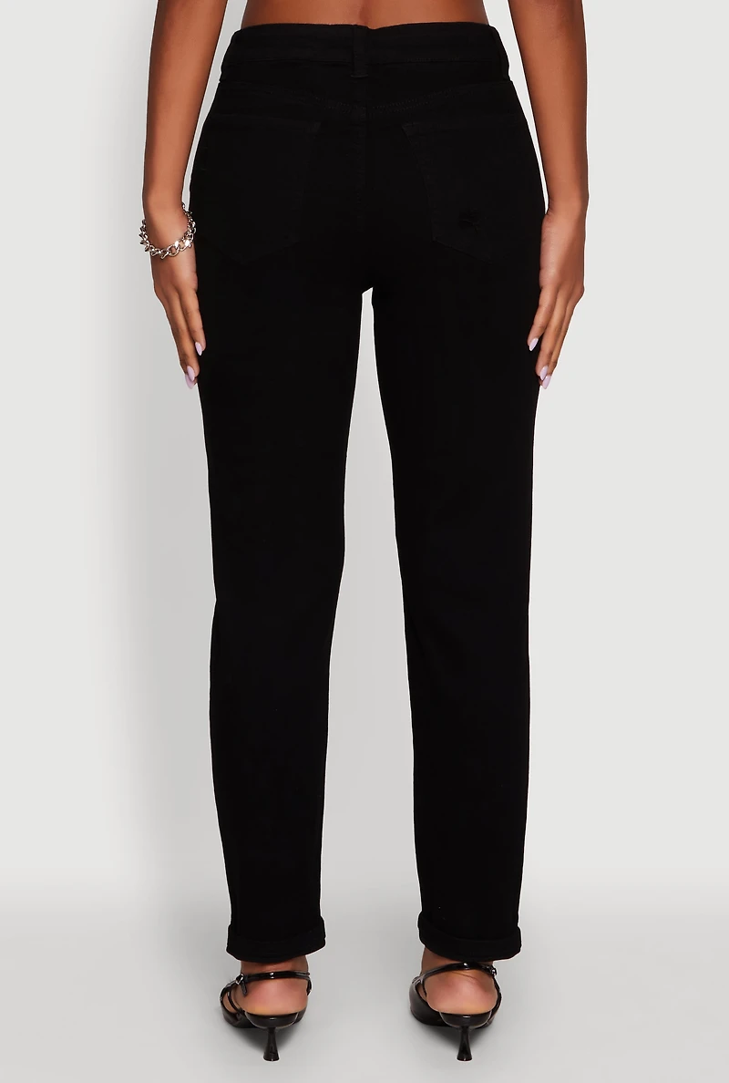 Womens WAX Mid Rise Boyfriend Cut Distressed Jeans,